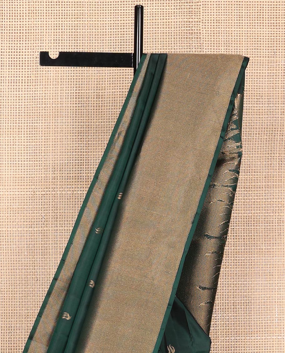 Green buttas silk saree with self zari design border & striped pallu