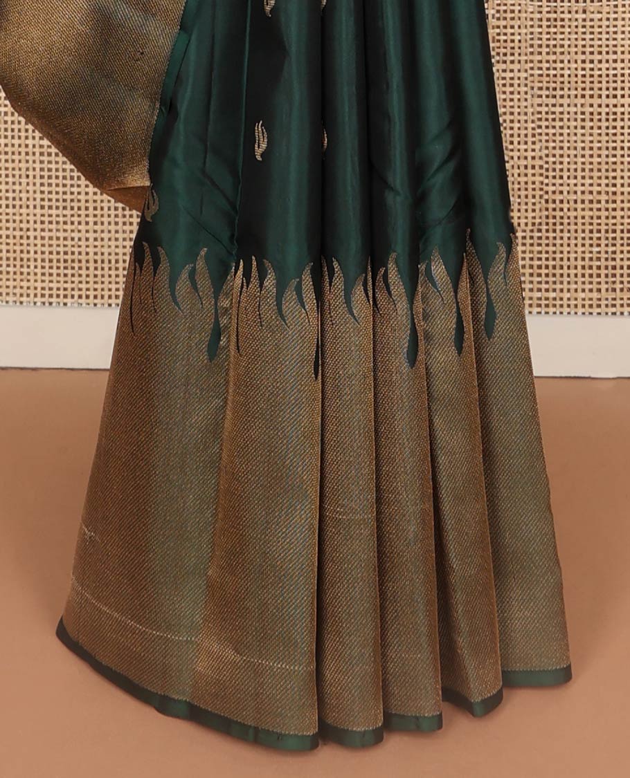 Green buttas silk saree with self zari design border & striped pallu