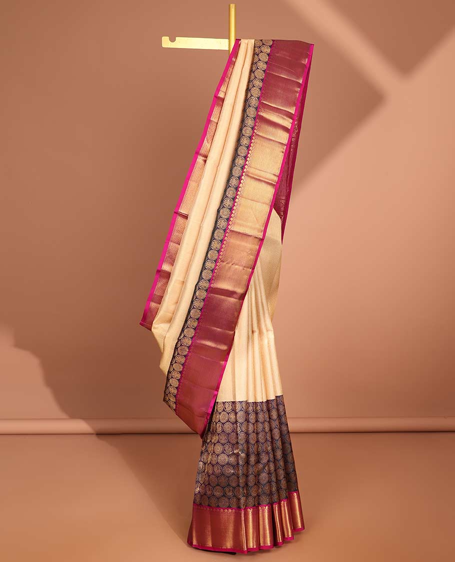 Sandal& black wedding silk saree with contrast border of paiselys, banaras design & traditional zari pallu