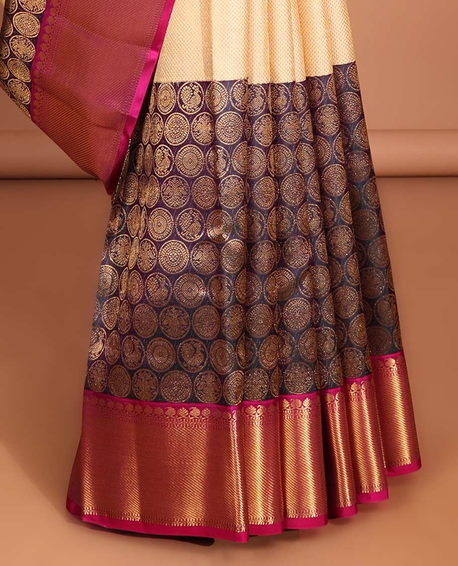 Sandal& black wedding silk saree with contrast border of paiselys, banaras design & traditional zari pallu