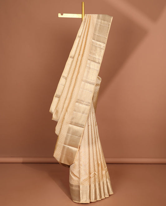 Sandal buttas kancheepuram silk saree with self intricate zari design border & striped floral design pallu