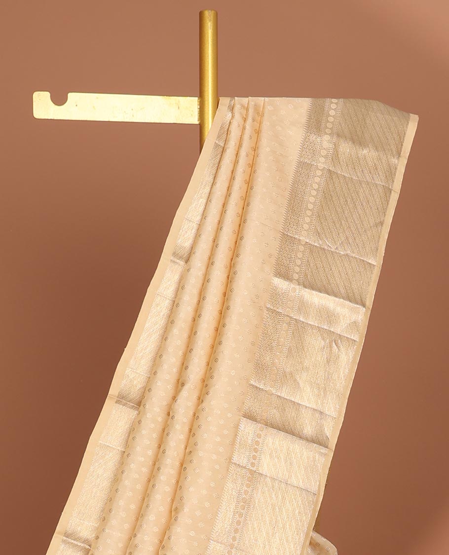 Sandal buttas kancheepuram silk saree with self intricate zari design border & striped floral design pallu