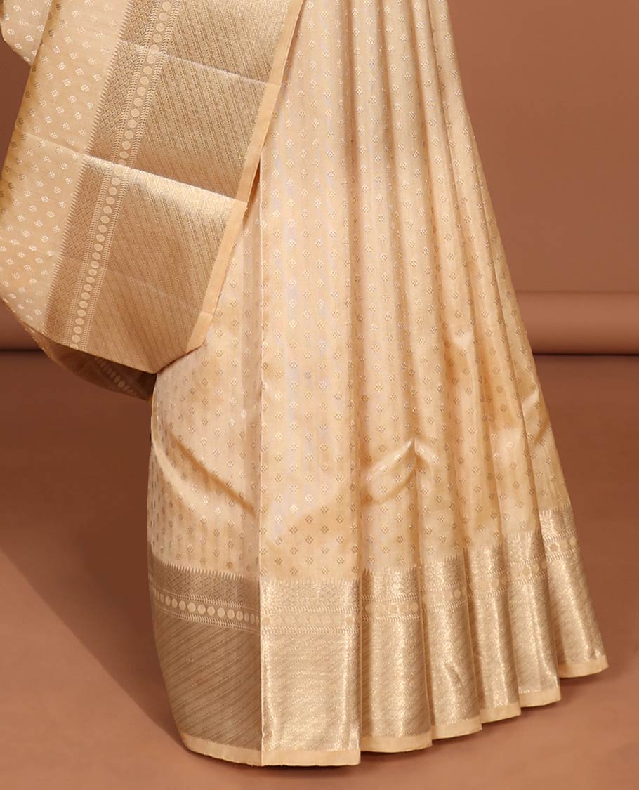 Sandal buttas kancheepuram silk saree with self intricate zari design border & striped floral design pallu