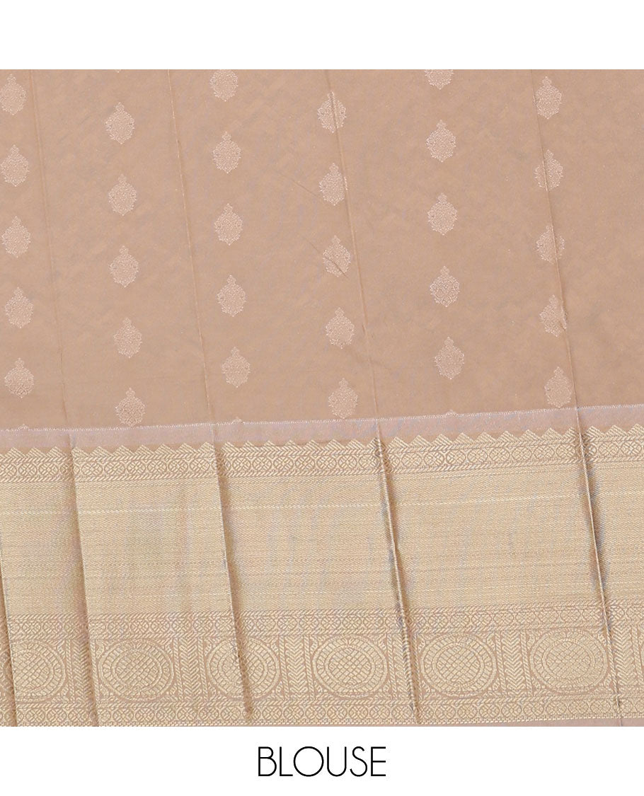 Violet zari buttas gift saree, contrast traditional zari design border, and jaal pallu