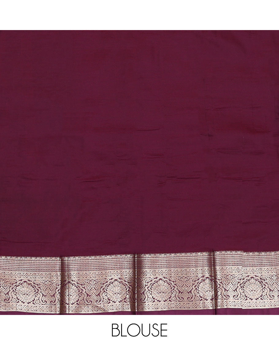 Blue Budget Silk Saree, Adorned with Peacock Buttas All Over Its Body, Complemented by a Contrast Border of Traditional Zari Designs, Grand Pallu of Jaal Designs, and Paired with a Contrast Blouse