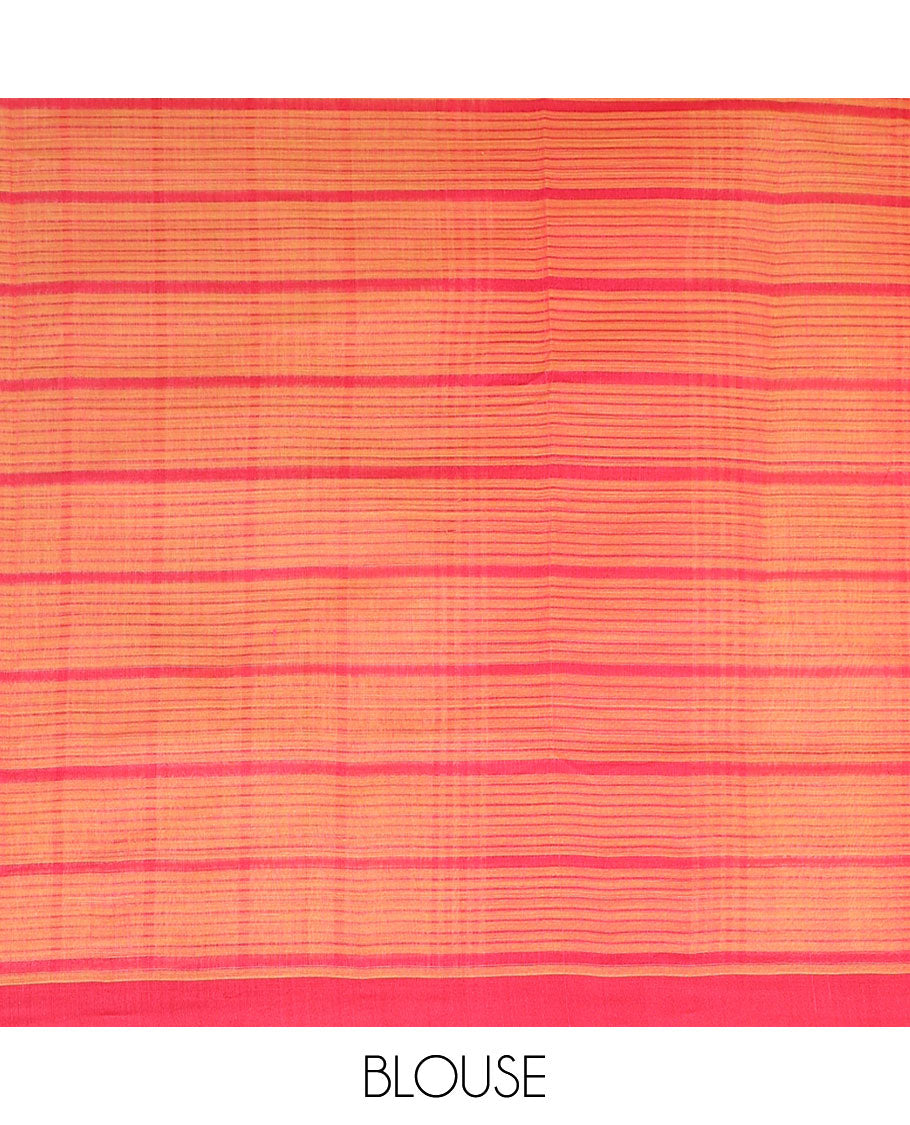 Sandal checked mangalagiri cotton saree with contrast striped border & checked pallu