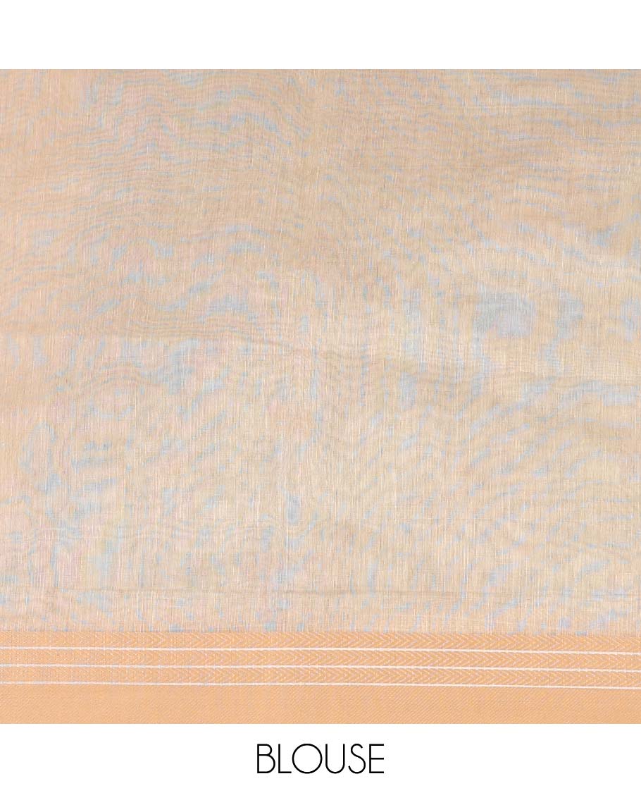 Blue paisleys printed chanderi cotton saree, contrast traditional motifs border with floral thread embroidery, and intricate pallu