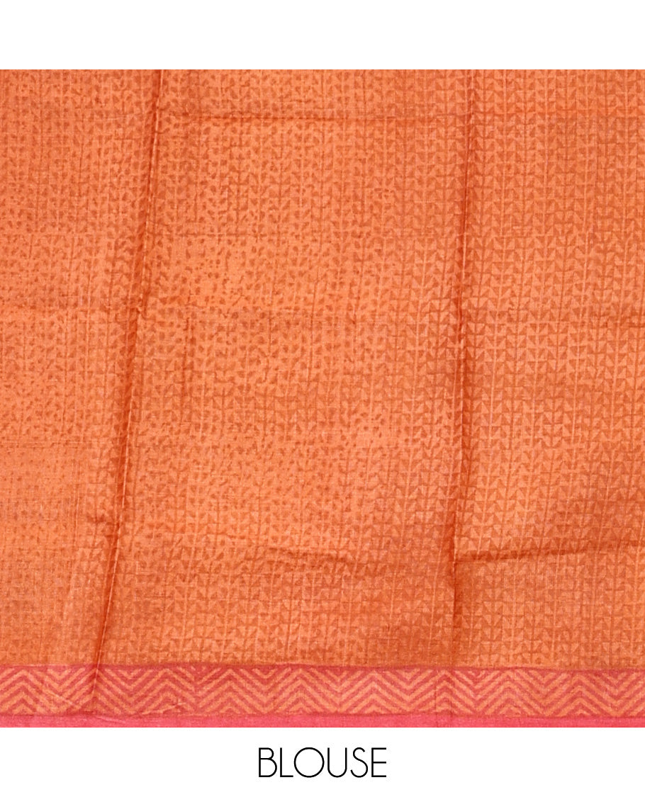 Multi-color shibori printed tussar silk saree, plain border, and pallu of temple, and chevron designs