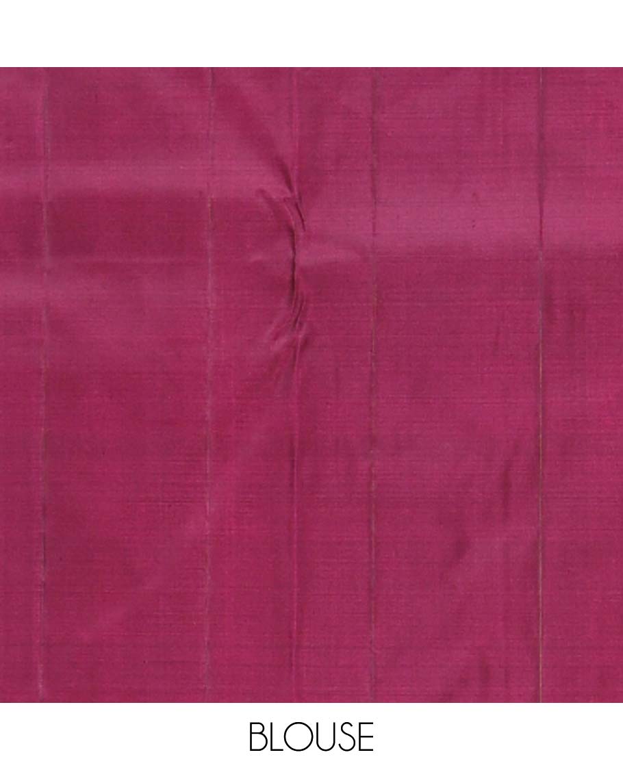 Dark blue buttas kancheepuram silk saree with contrast manga design border & floral design pallu