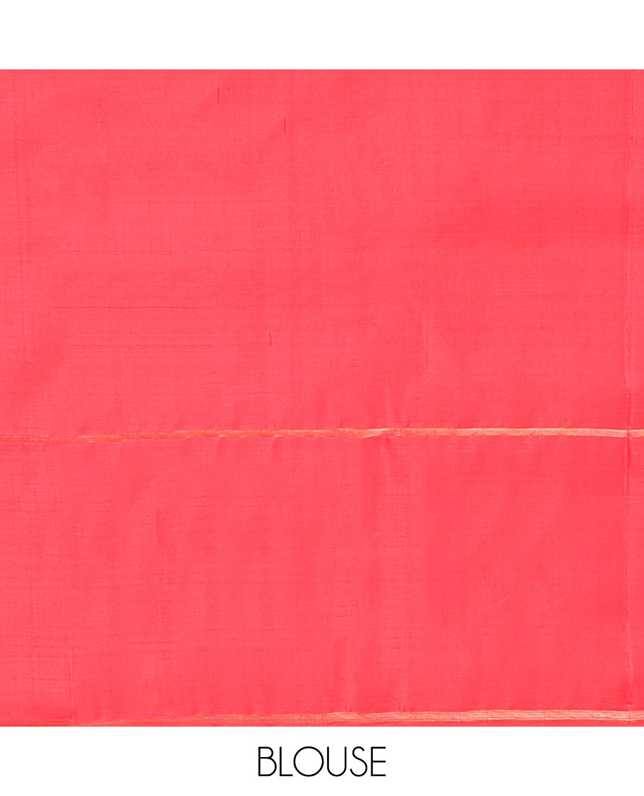 Borderless red kanchipuram silk saree with zari designs, zari-rich jaal pallu