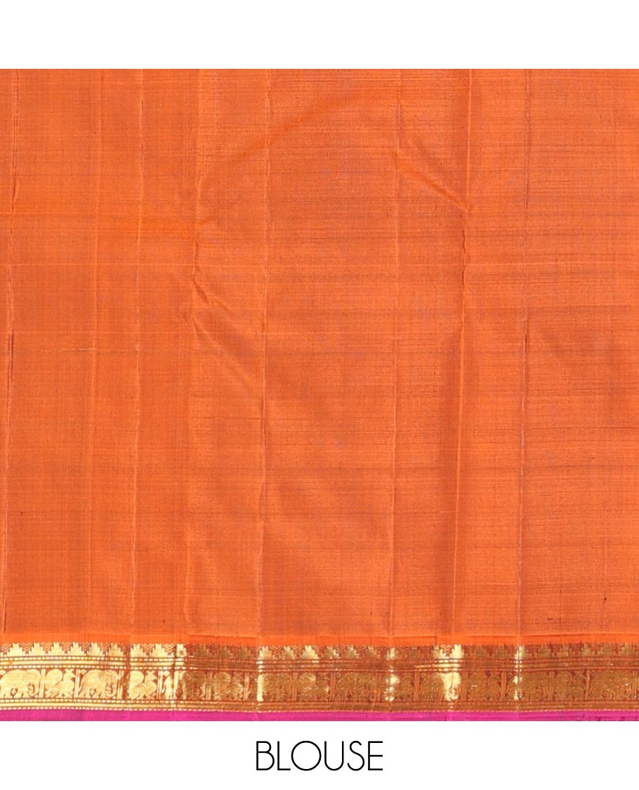 Green mayil buttas silk saree, contrast border of thazampoo rekku,banaras,muthu,mayil & yaanai & pallu of rudraksham designs