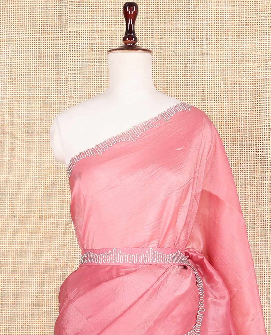 Onion pink candy crush saree with jargon stone work border & self pallu along with plain blouse