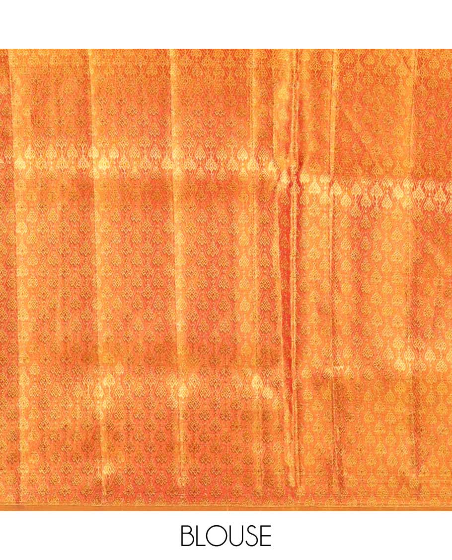 Gold Mughal style meenakari jacquard silk saree, contrast border of rekku,kathir,neli,muthu, and mayil kann, and paithani pallu of muniya, floral, and bird designs