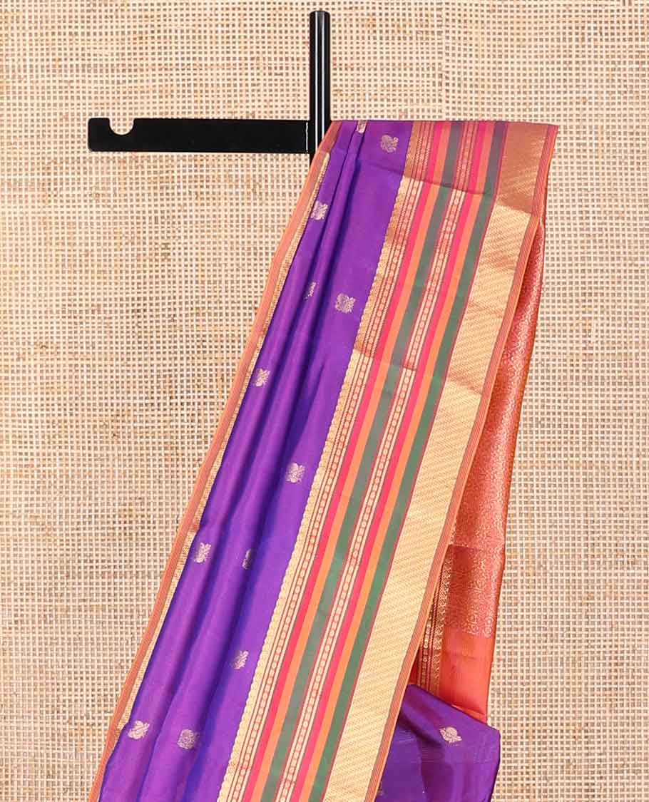 Purple mayil buttas vasundhara elite silk saree with contrast intricate zari design border & floral jaal pallu