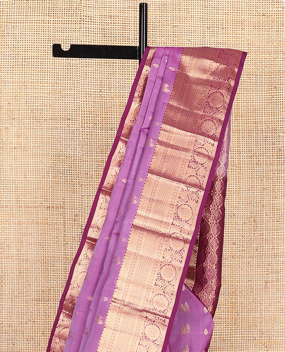 Pink Vasundhara Lite-Silk Mix Saree Embellished with Zari Buttas, Complemented with a Contrast Border Featuring Thilakam, Muthu, Neli, Jaal, Kamalam, and Kodi Visiry Designs, Elevated with Pallu of Intricate Designs, and a Contrast Blouse