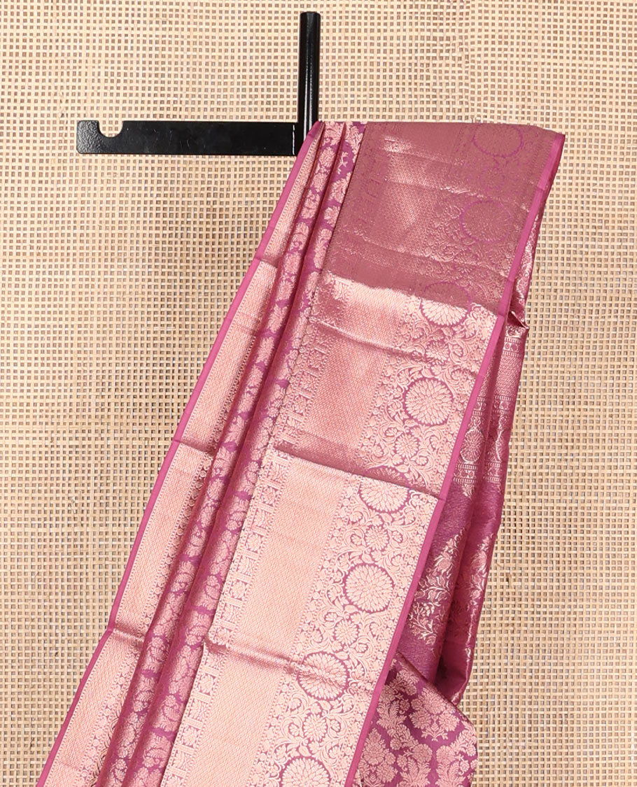 Onion pink jacquard wedding silk saree, zari border of manga,muthu,jaal & kodi visiry & floral design pallu