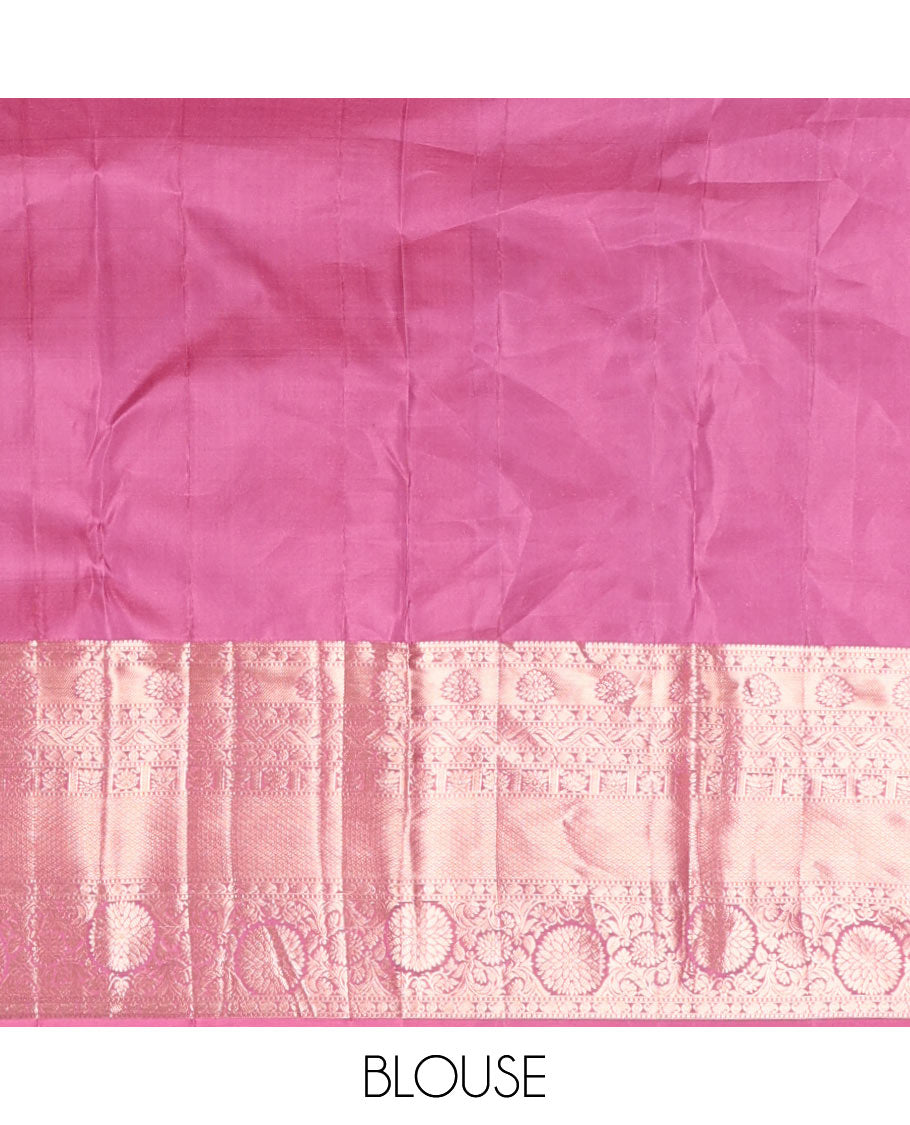 Onion pink jacquard wedding silk saree, zari border of manga,muthu,jaal & kodi visiry & floral design pallu