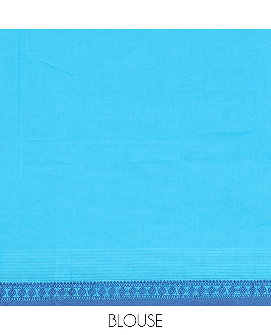 Blue paisley buttas Kanchi cotton saree, contrast traditional border, and pallu of paisleys
