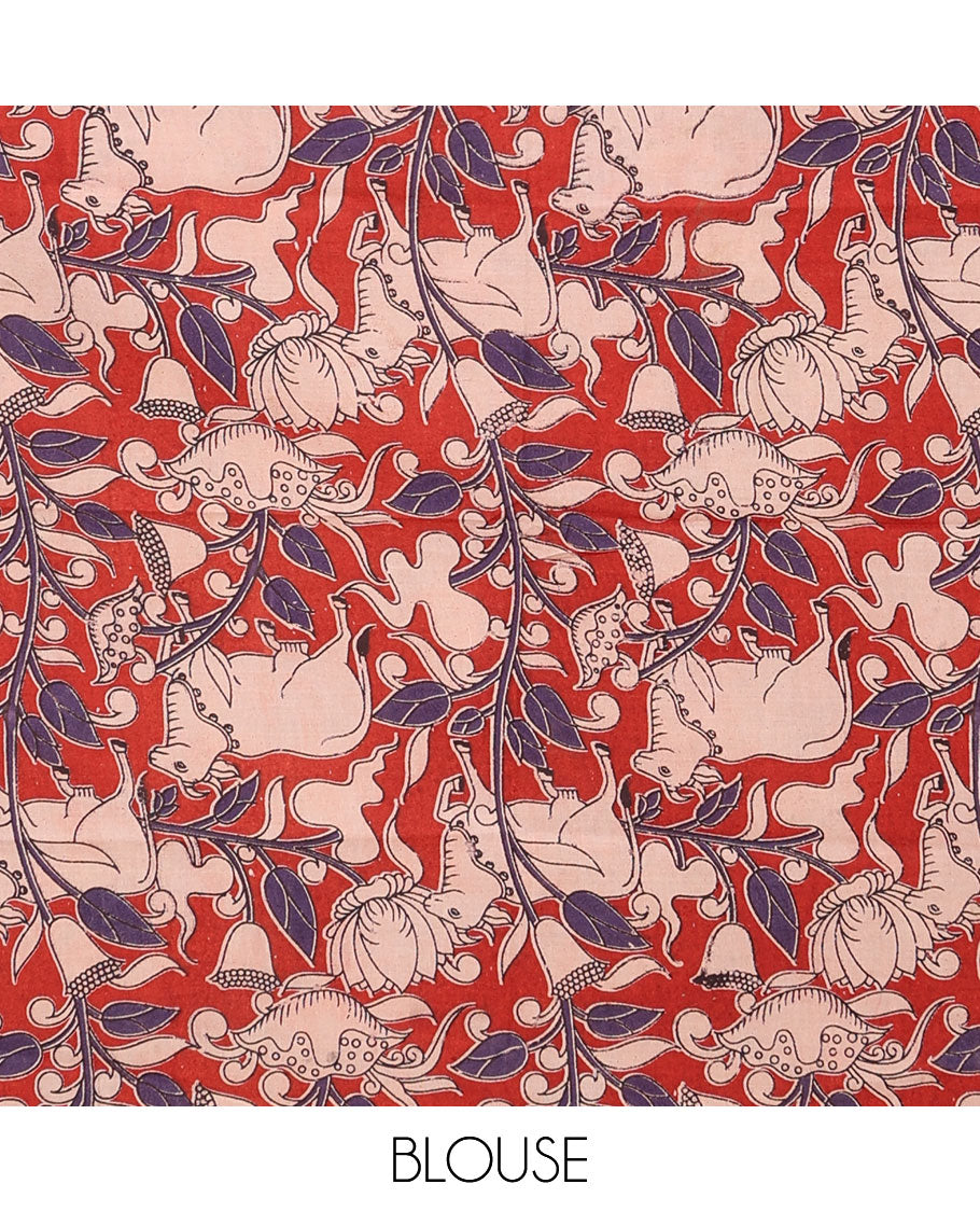 Brown sparesly striped Mangalagiri Cotton saree, contrast plain border, and contrast Pichwai cow printed blouse