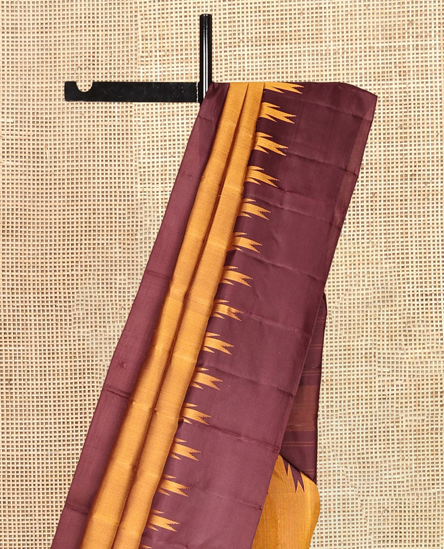 Mustard Golden-Chocolate Brown Plain Vasundhara Silk Saree