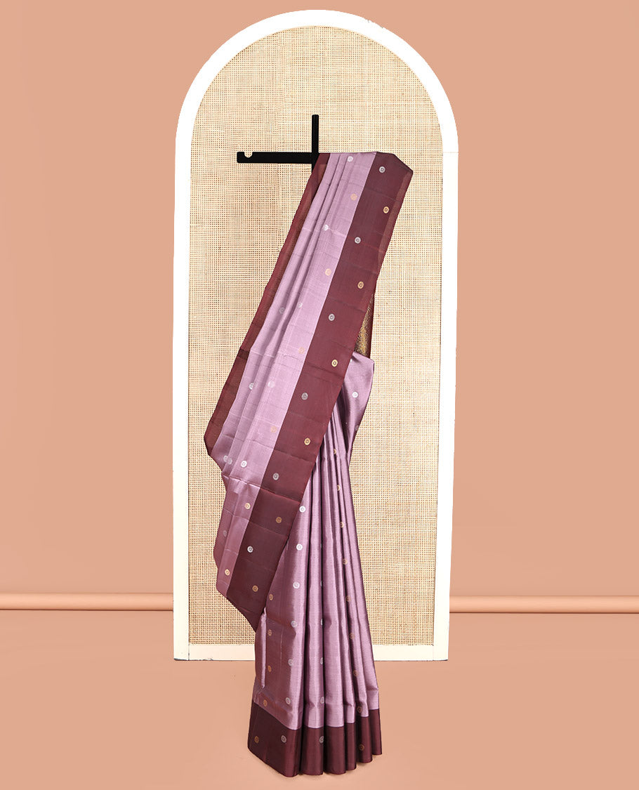 Purple Mayuri Lite Silk Mix Saree, Detailed with Zari Buttas, Complemented by Contrast Zari Buttas Border, Intricate Pallu, and a Contrast Blouse