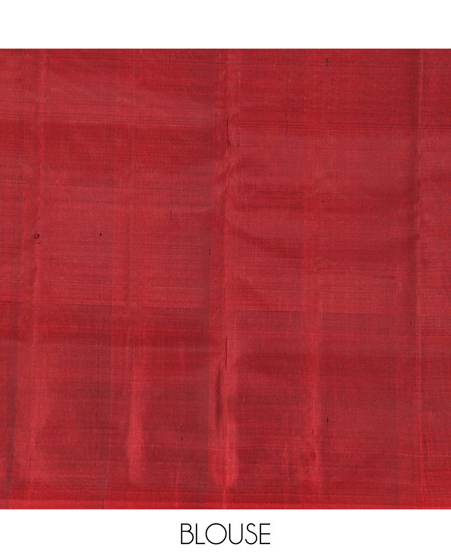 Grey circular zari buttas soft silk saree, contrast circular motif border & leaf creeper pallu
