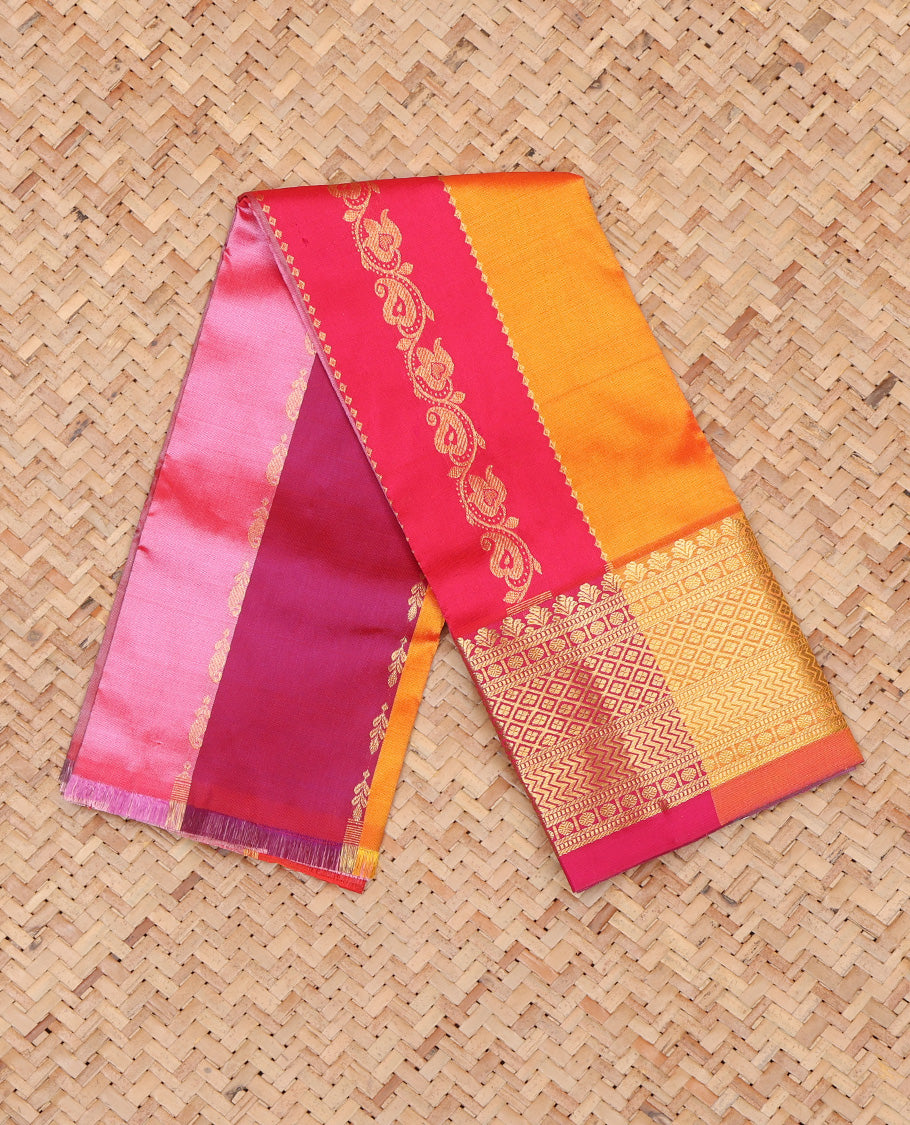 Multi-Color Striped Pure Silk Navarathna Pavadai Material Set