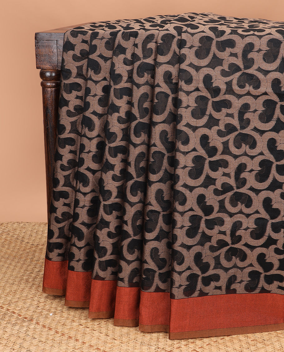 Black with gold brown thread weaving banaras kotta weaving saree , contrast metalic gold brown & kottal palian blouse