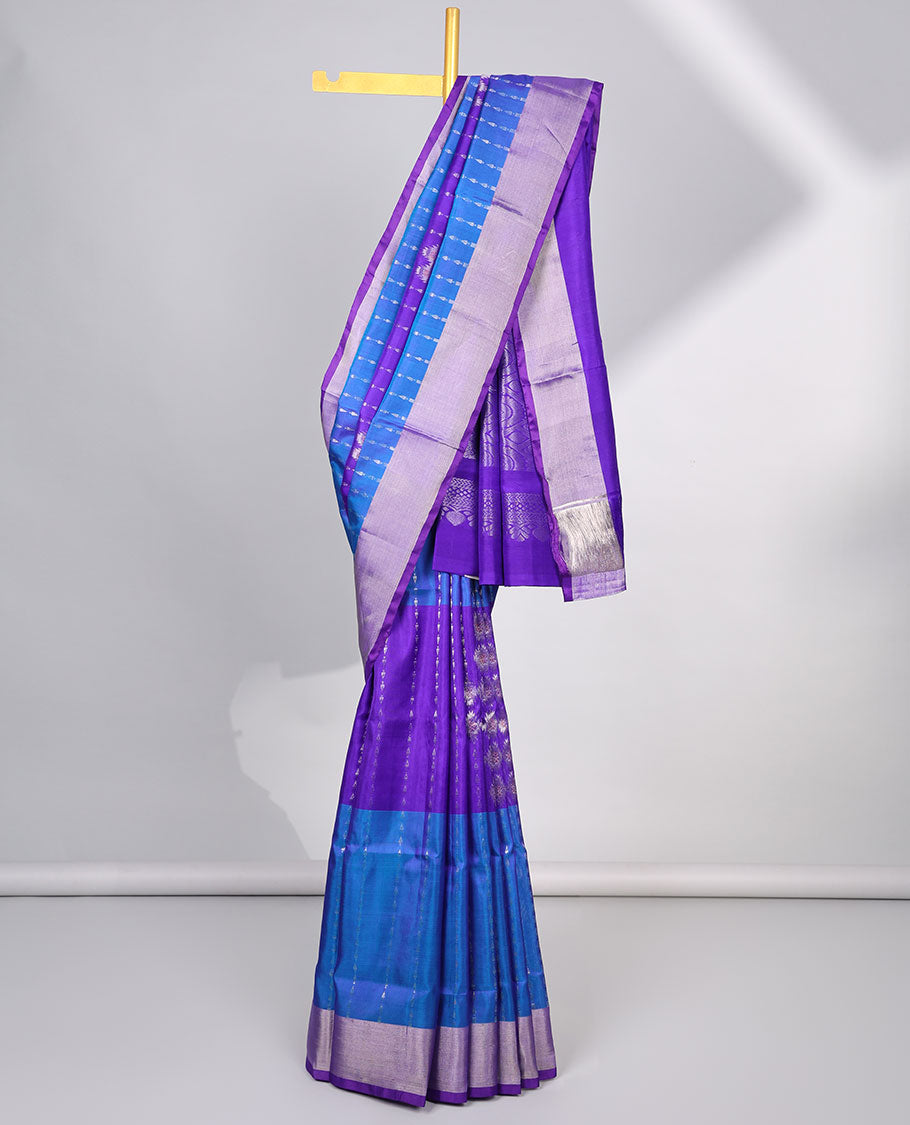 Multi-color striped floral design uppada silk saree with contrast zari border & floral zari design pallu