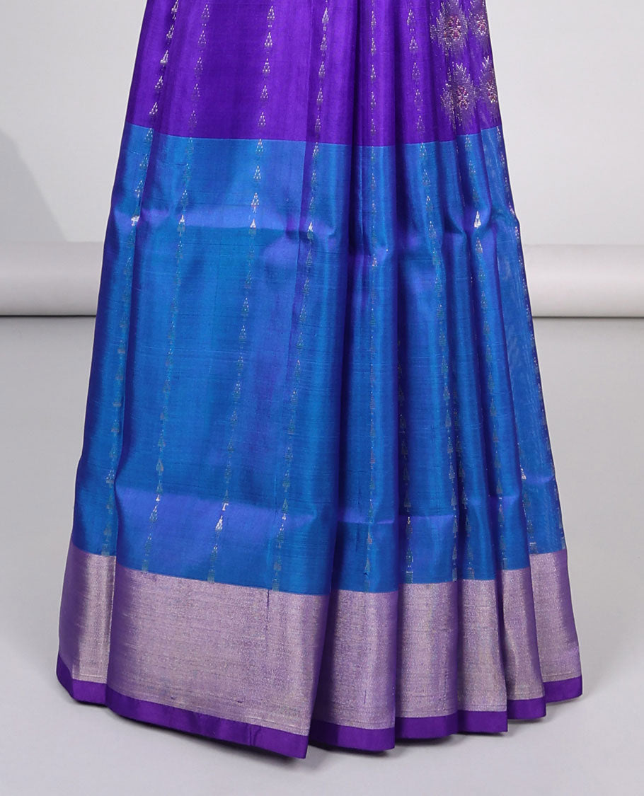 Multi-color striped floral design uppada silk saree with contrast zari border & floral zari design pallu