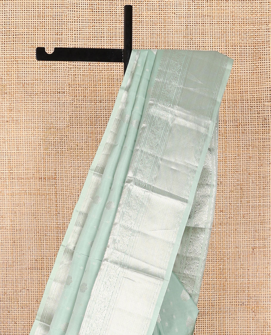 Mint green buttas silk saree with self intricate zari design border & jaal design pallu