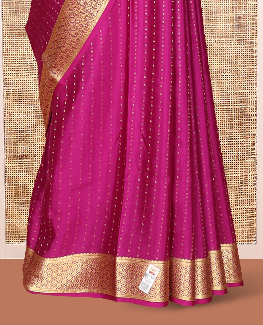 Pink Plain Mysore Silk Saree, Highlighted by Traditional Zari Border, Zari Designs Woven Pallu, and Paired with a Matching Blouse