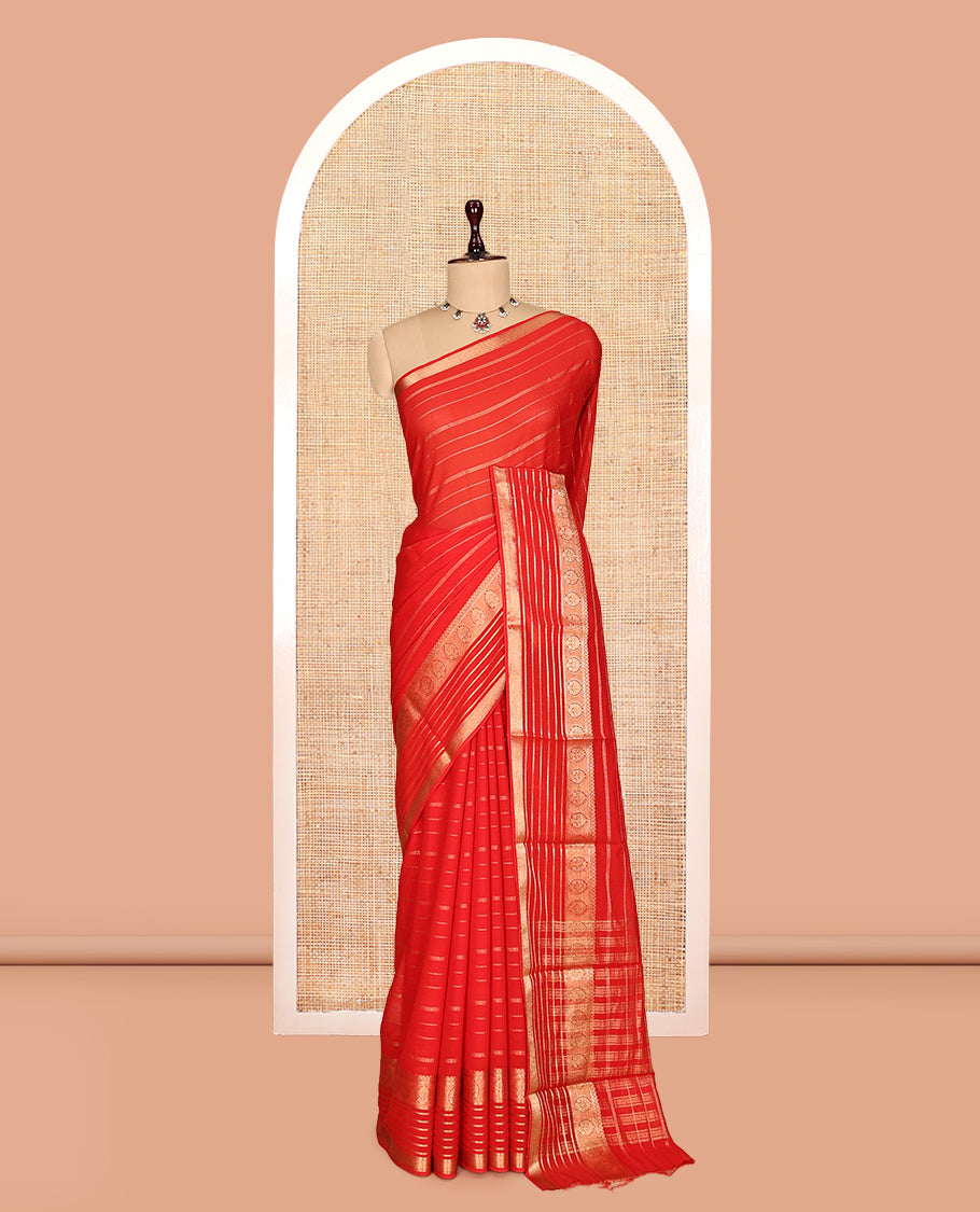 Red Semi Mysore Silk Saree