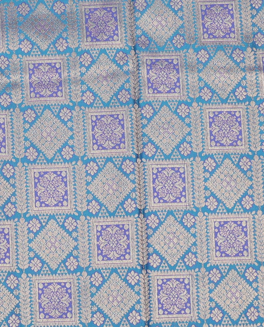 Blue jacquard pure-mix half saree,contrast zari design dhavani,border & blouse of thilakam,cross kamalam,kodi visiry,jaal