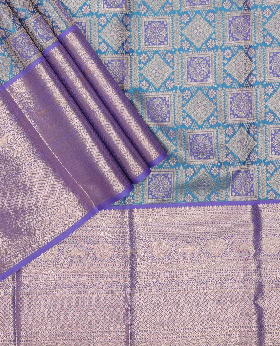 Blue jacquard pure-mix half saree,contrast zari design dhavani,border & blouse of thilakam,cross kamalam,kodi visiry,jaal