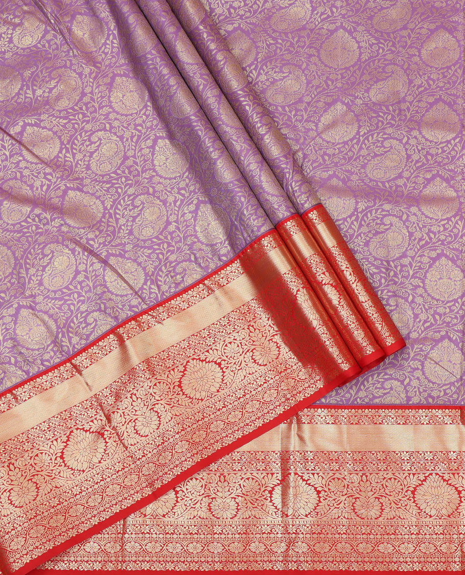 Lavender Art Silk Pavadai Material, Spotlighted with Jacquard Design, Contrast Traditional Zari Design Border, and a Contrast Blouse
