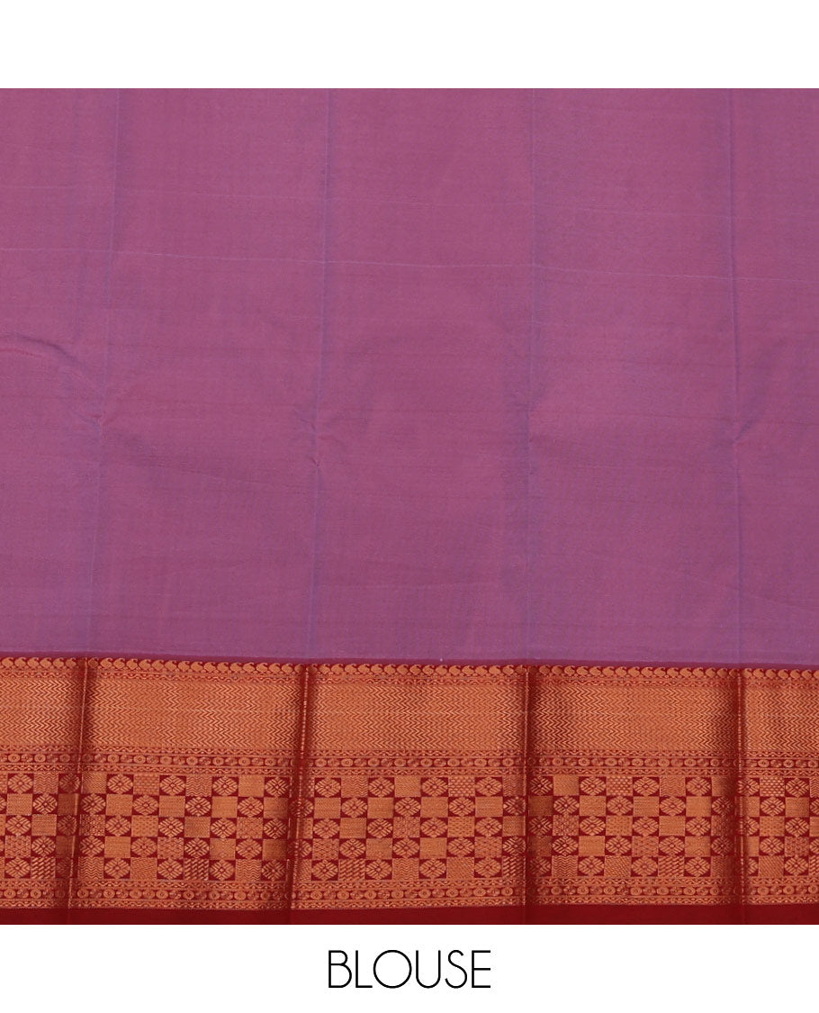 Lavender Budget Silk Saree Subtly Sparked Zari Designs, Complemented by a Contrast Traditional Zari-Design Border, Pallu Adorned with Jaal Designs, and Paired with a Contrast Blouse