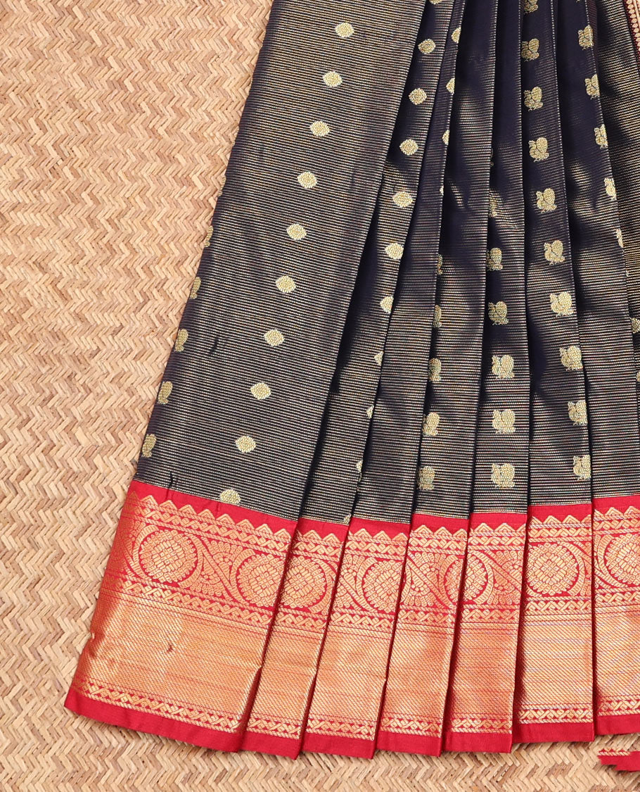 Blue Budget Silk Saree, Woven with Peacock and Chakram Buttas on Its Body, Complemented by a Contrast Traditional Zari Design Border, Grand Jaal Pallu, and Paired with a Contrast Blouse