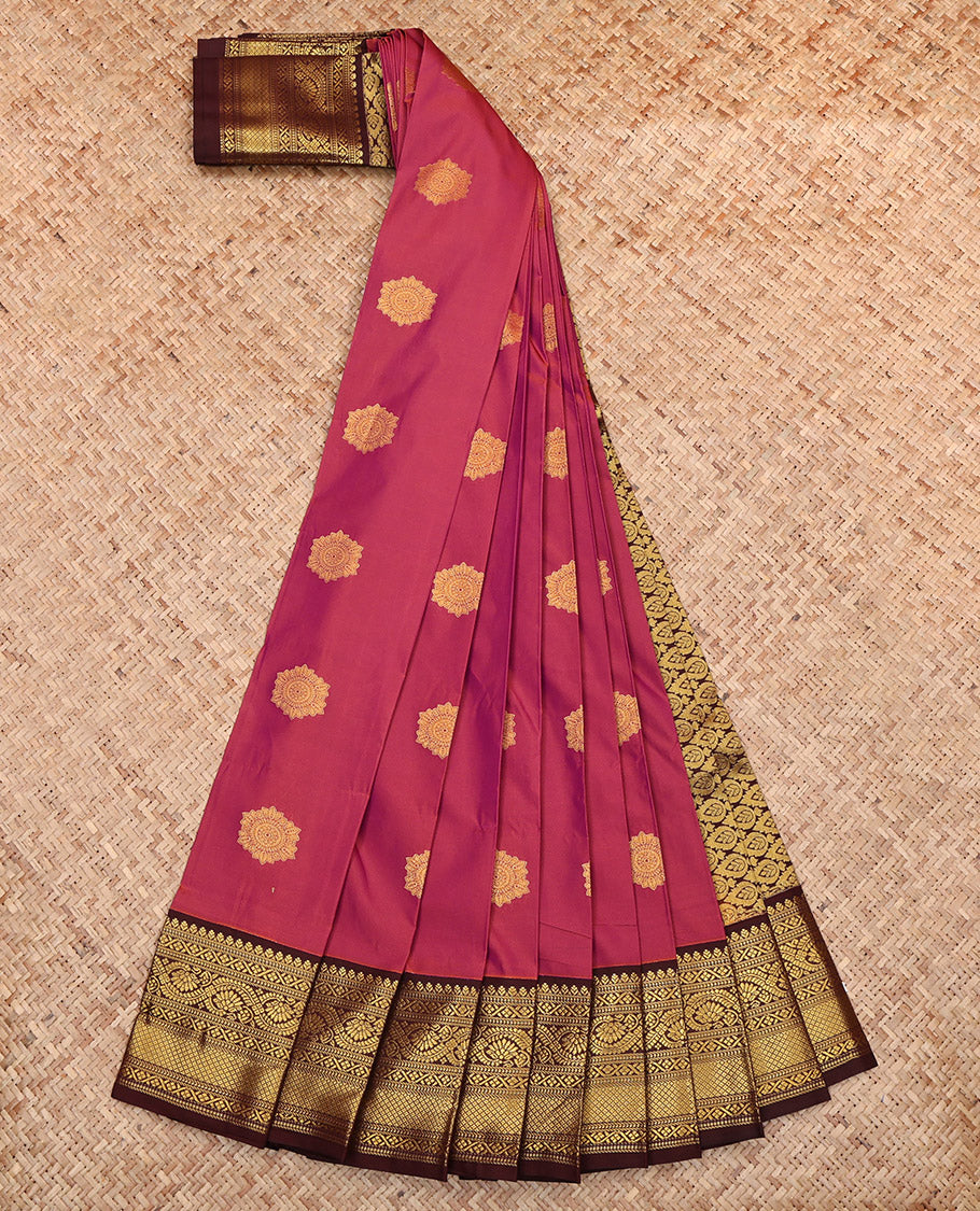 Red Budget Silk Saree, Adorned with Zari Buttas, Complemented by Contrast Traditional Zari Border, Grand Pallu and a Contrast Blouse