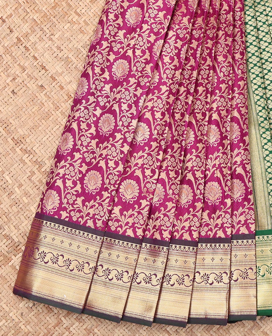 Purple Budget Silk Saree, Bedecked with Jacquard Design, Complemented by a Contrast Traditional Zari Border, Grand Pallu, and a Contrast Blouse