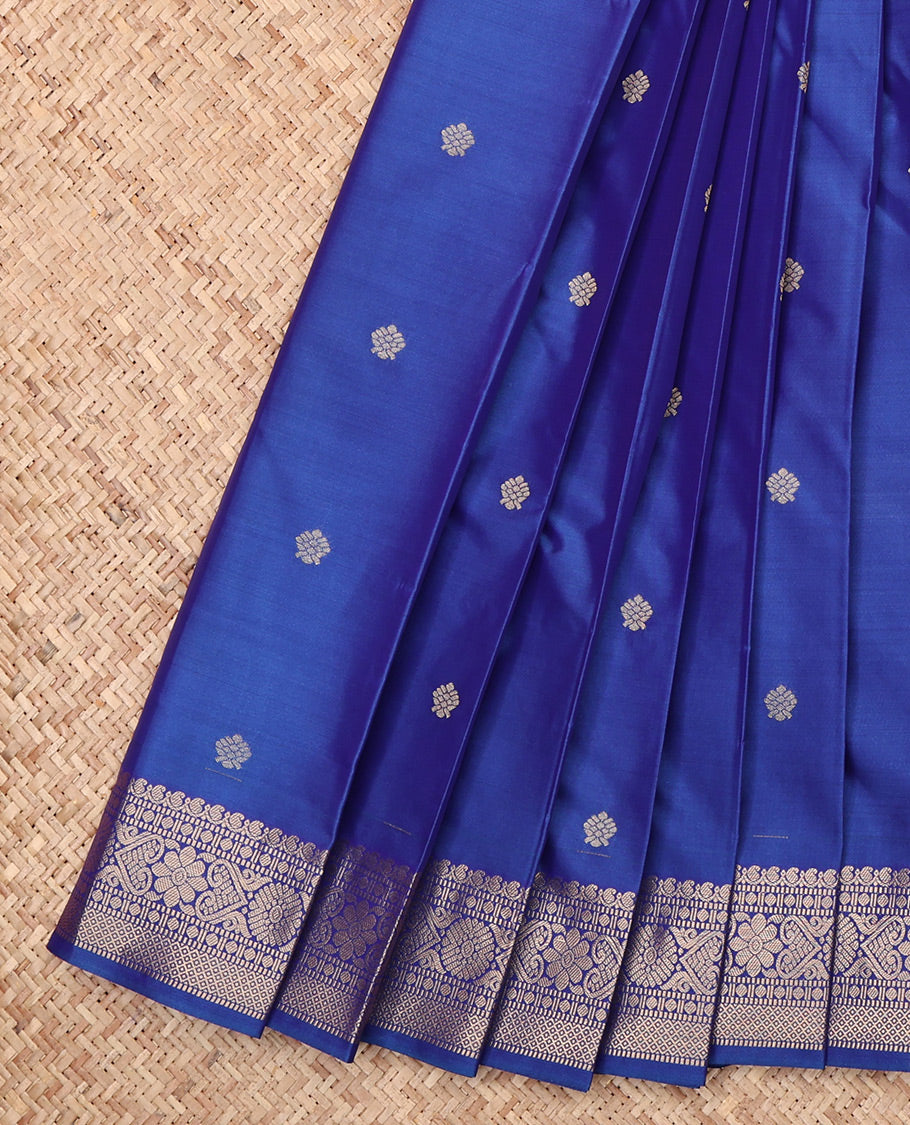 Ink Blue Budget Silk Saree, Spotlighted with Zari Buttas, Highlighted by a Traditional Zari Border, Intricate Pallu, and Matching Blouse