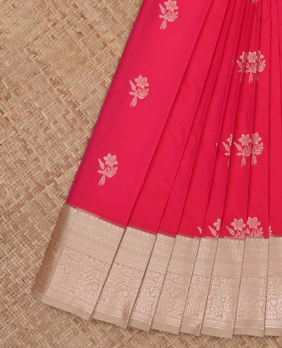 Red Budget Silk Saree, Decorated with Zari Buttas, a Contrast Traditional Border, Grand Pallu, and a Contrast Blouse