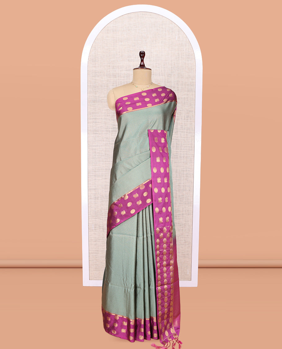 Grey Peacock Chakram Budget Silk Saree