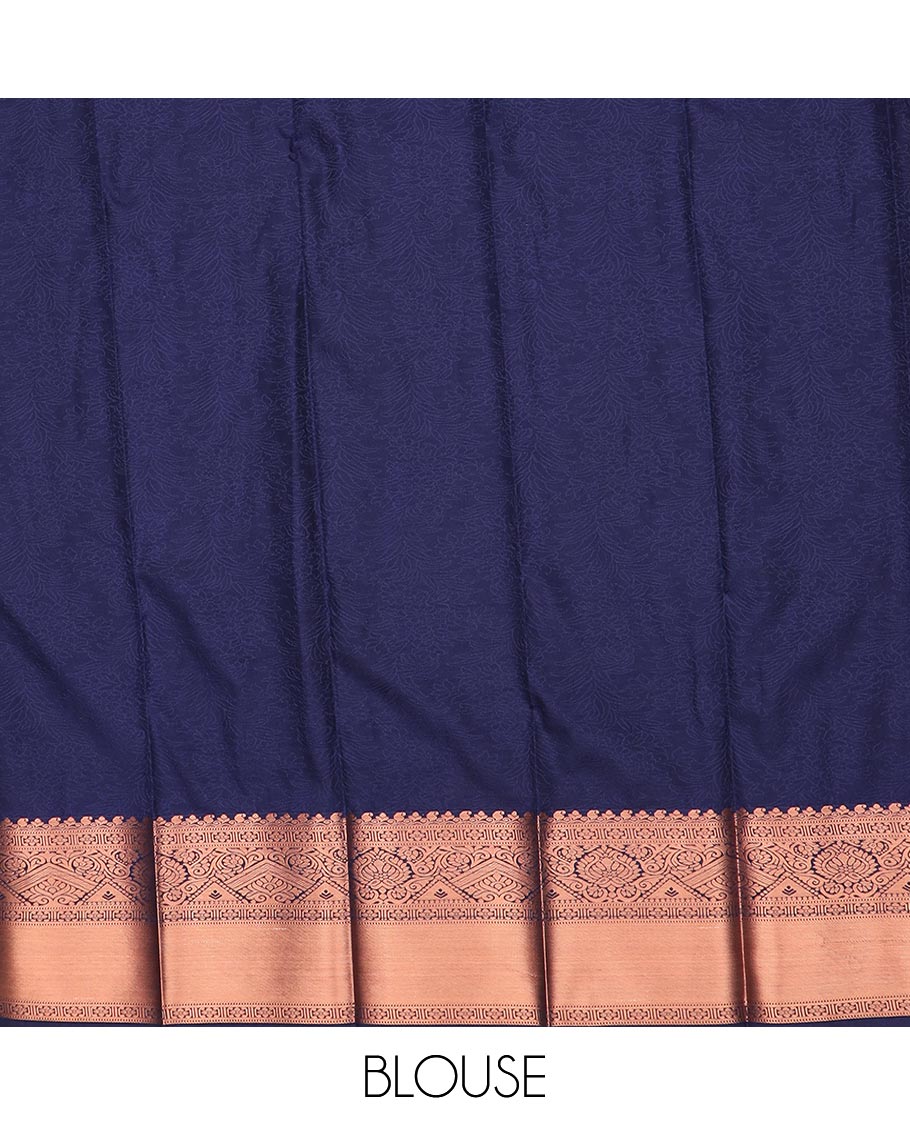 Blue floral jaal jacquard gift saree, contrast zari border, and ogee patterned pallu