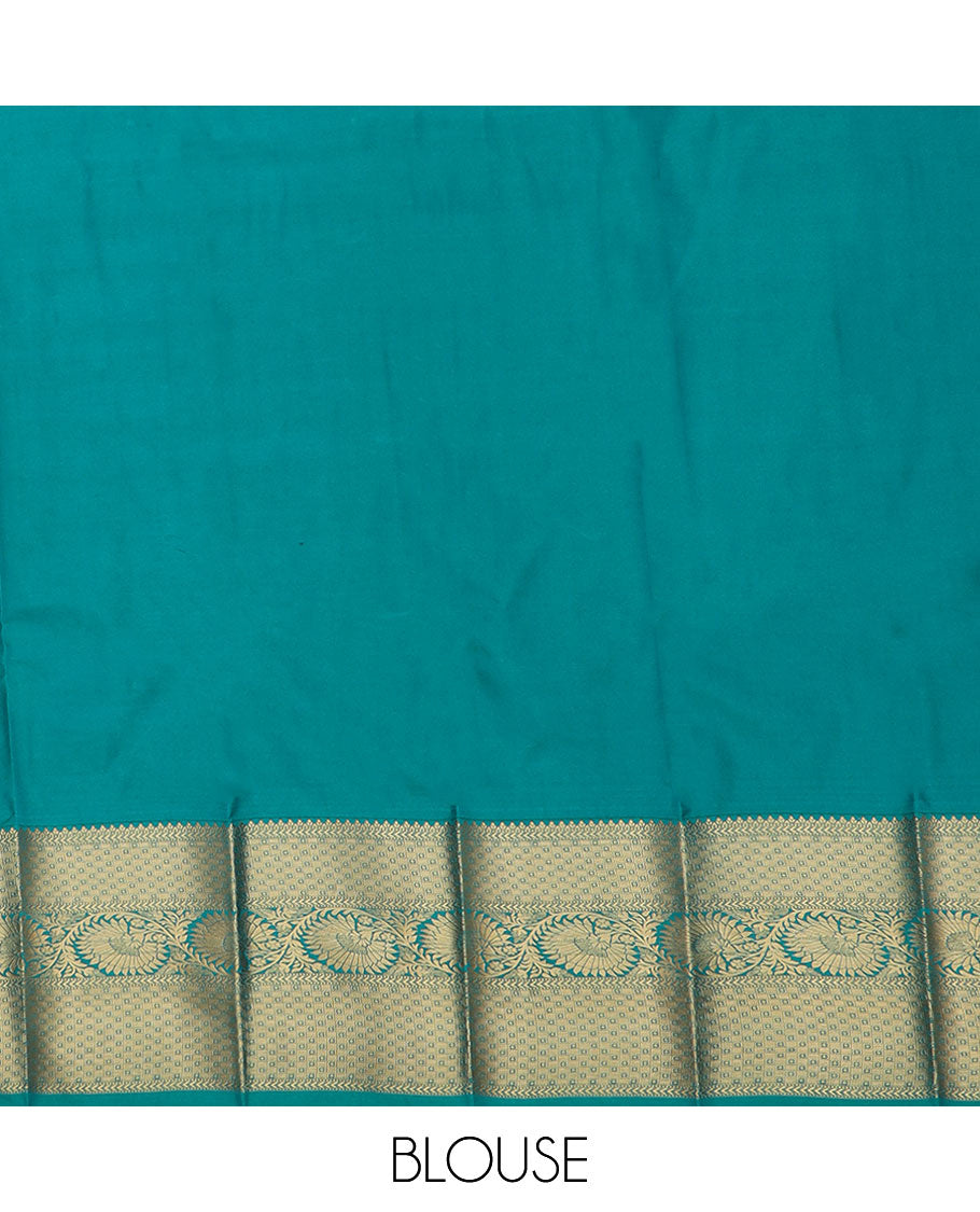 Blue jaal jacquard gift saree, contrast traditional zari design border, and pallu of floral designs