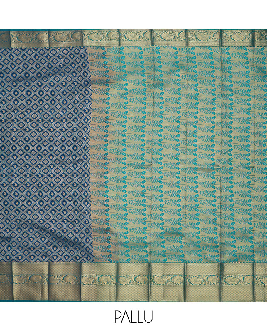 Blue jaal jacquard gift saree, contrast traditional zari design border, and pallu of floral designs