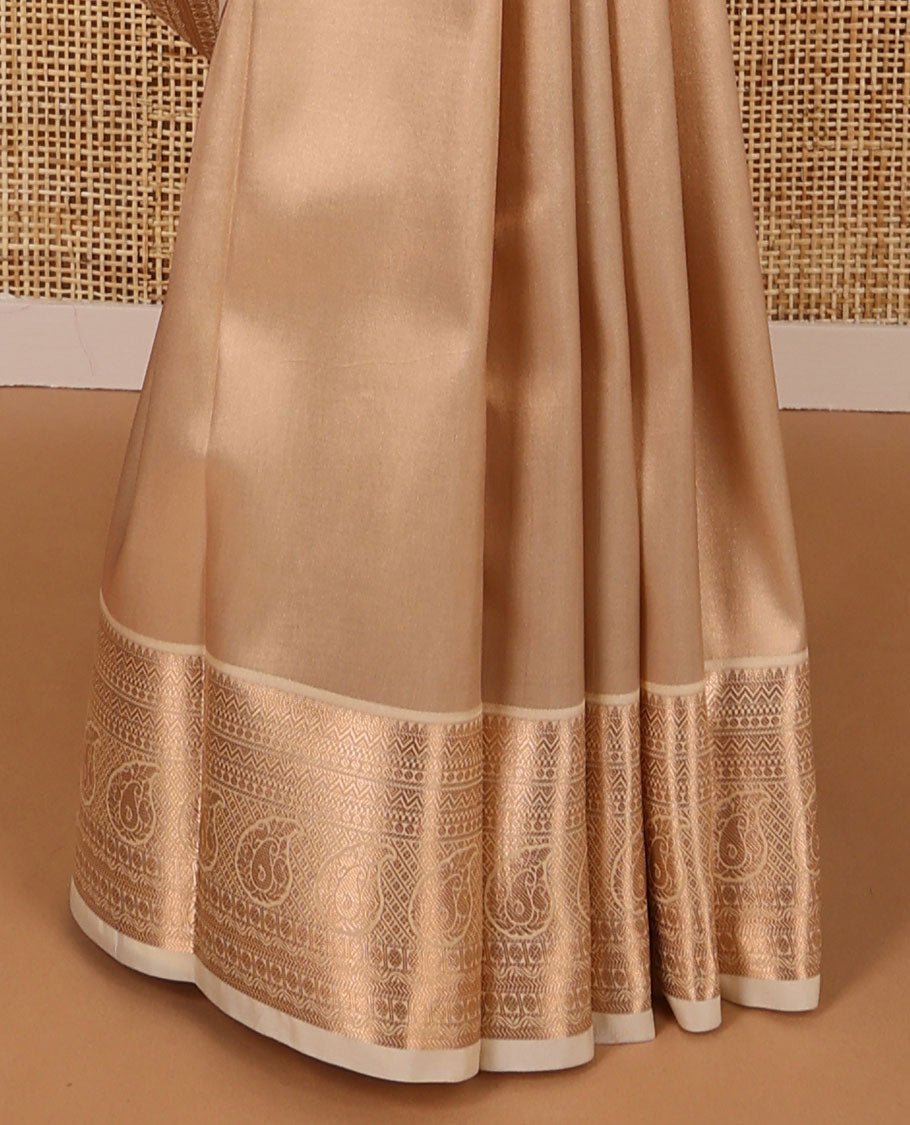 Light brown all-over floral design budget silk sareee with self floral design border