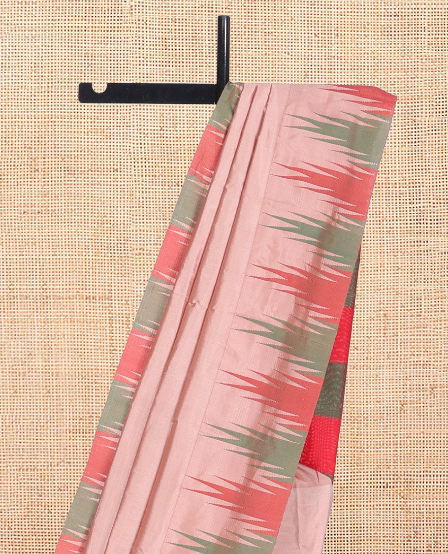 Pale Pink Plain Bangalore Silk Saree, Complemented by a Contrast Temple Border, Striped Pallu, and Contrast Blouse