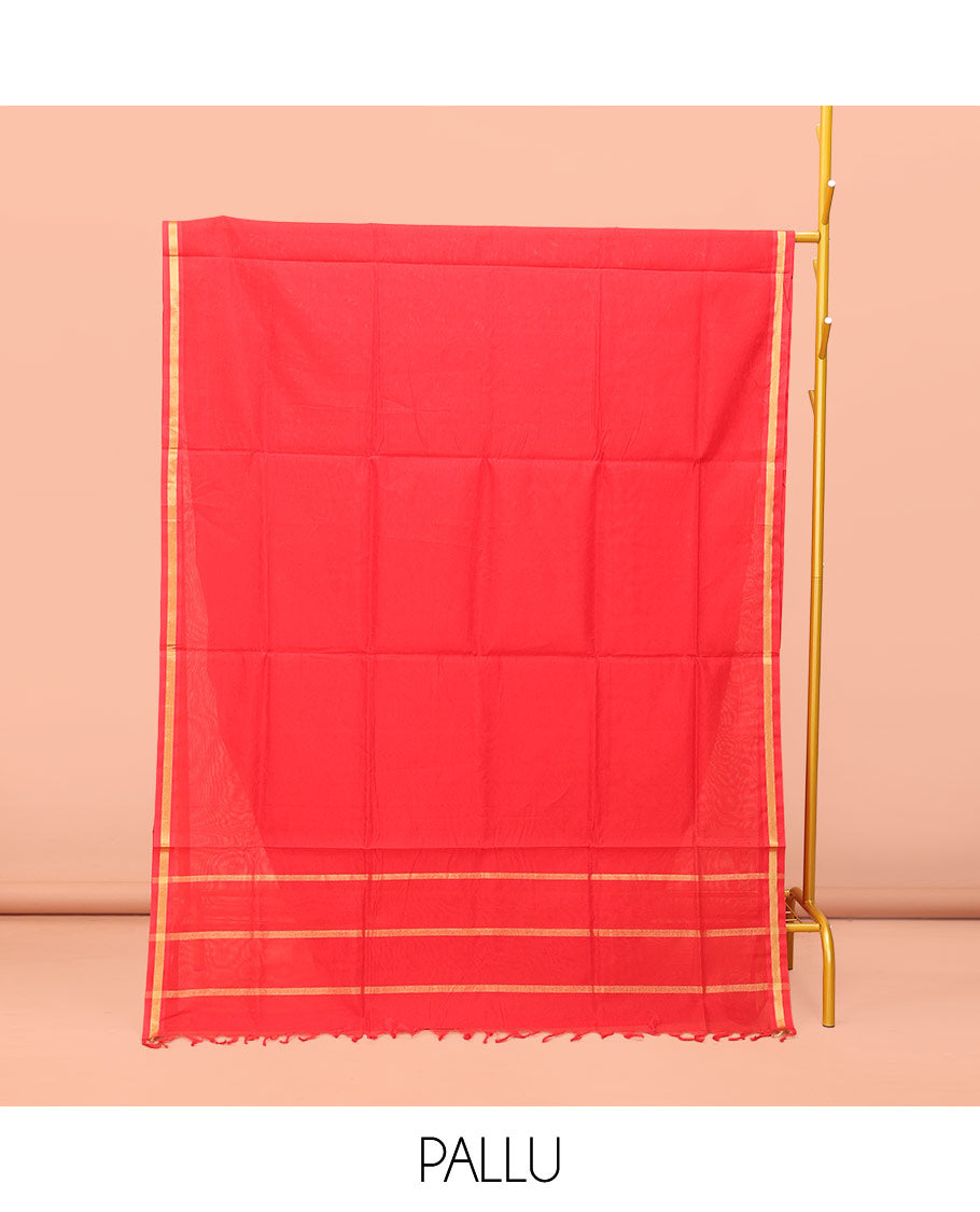 Red Plain Poly Cotton Saree