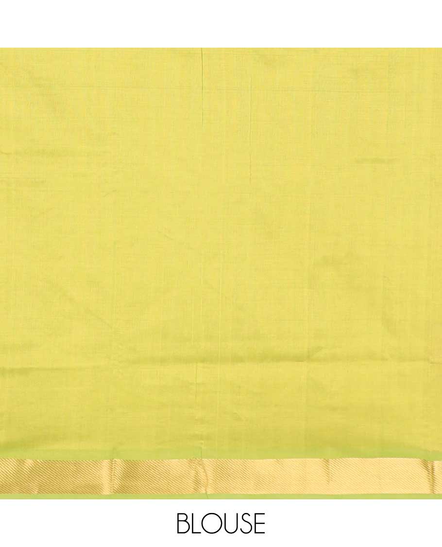 Rani pink plain poly cotton saree, contrast zari bavanji border, and striped pallu